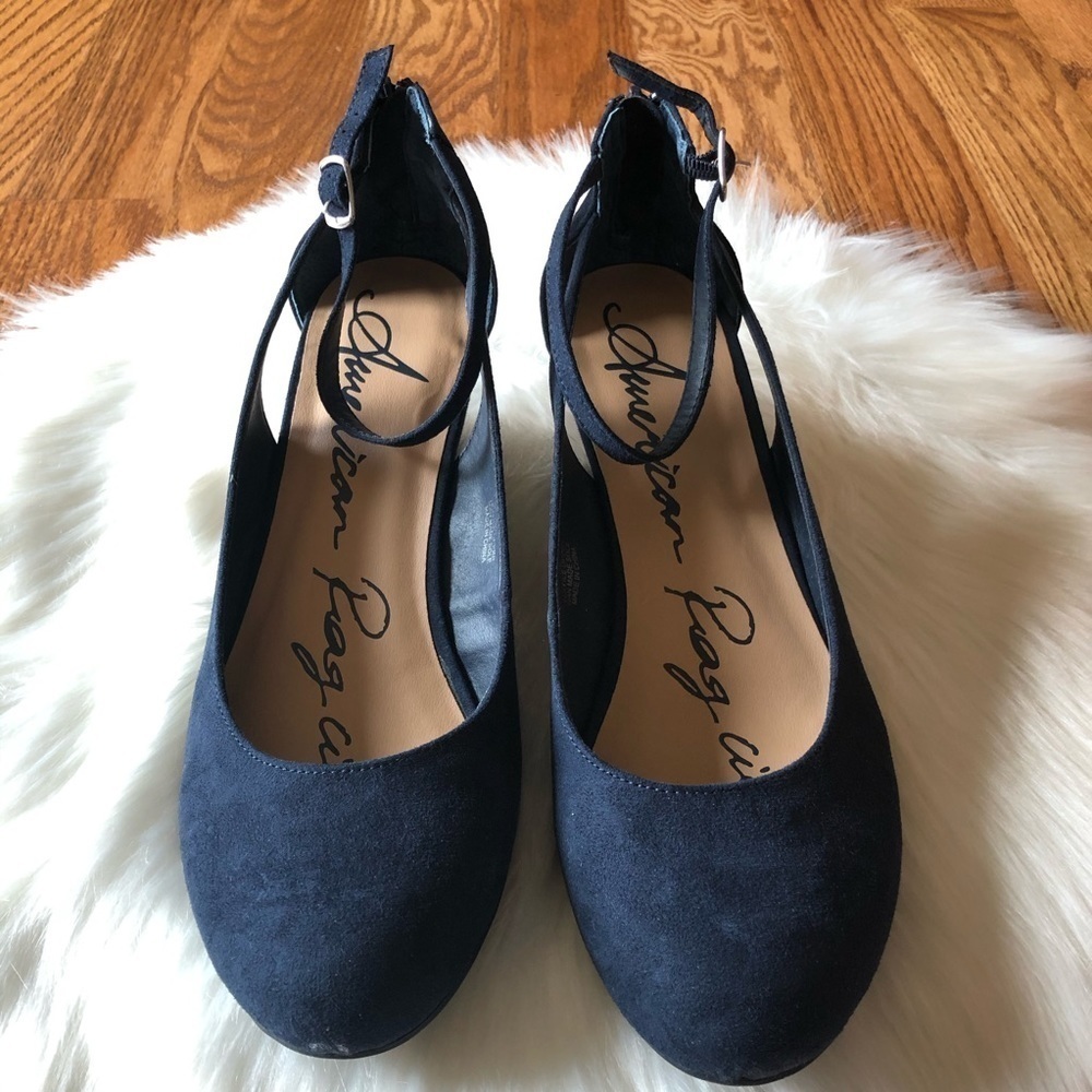 American Rag Miley Chop Out Navy Blue Wedges 5.5M - Picture 4 of 10